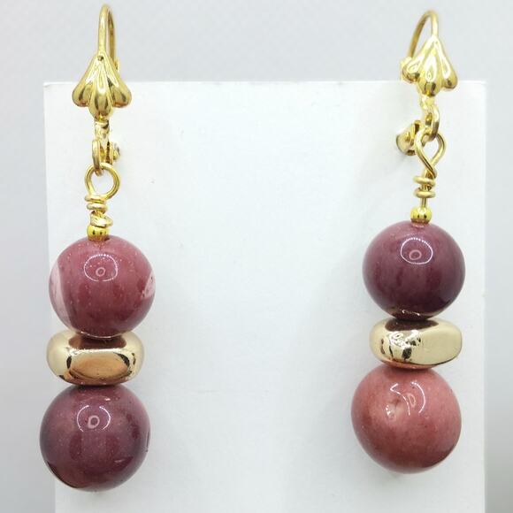 Earth Art hand crafted artisan Jewelry - Artisan Mookaite Hematite Earrings Dangle Jasper Gemstone Beaded Leverback NWT
